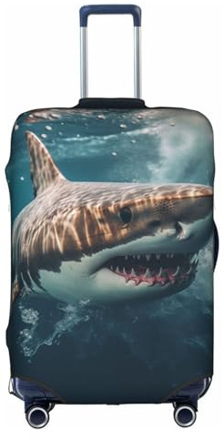 Deep Sea Shark Trolley-Koffer-Schutzhülle, kratzfest, Gepäckschutz, 45,7 - 81,3 cm, geeignet für Reisen, Geschäftsreisen, weiß, L
