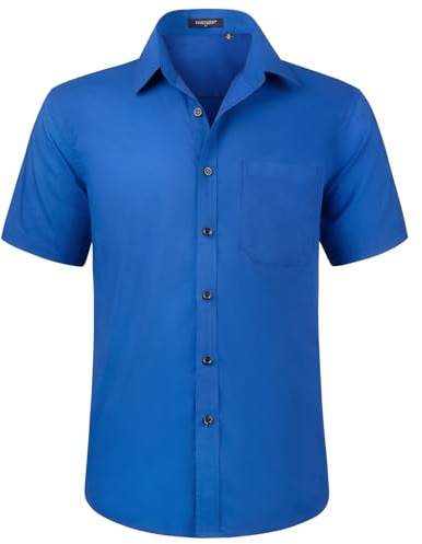 HISDERN Mens Short Sleeve Royal Blue Shirt Regular Fit Casual Formal Shirts Button Down Business Dress Shirt Non Iron,4XL