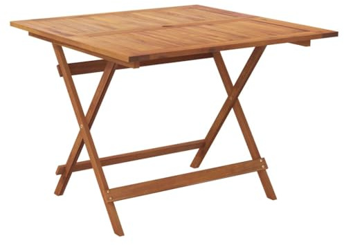 Gecheer Tisch, zusammenklappbar, quadratisch, aus massivem Akazienholz, Braun, 90 x 90 x 75 cm, klappbarer Tisch, quadratischer Tisch, klappbarer Gartentisch aus Holz
