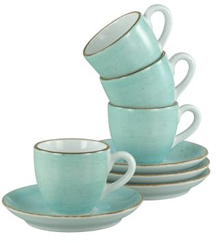 Creatable, 34040, Serie Vintage Nature Aqua, 8-teiliges Geschirrset für 4 Personen, Espresso Set aus Porzellan, spülmaschinen- und mikrowellengeeignet, Made in Europe