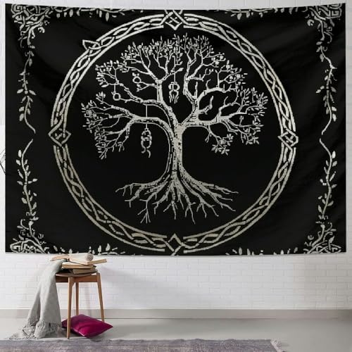 Wandtuch Nordische Wikinger Lebensbaum Rune Skandinavische Mythologie Wandteppich Ideal Wandbehang Mehrzweck Wand Dekoration Für Wohnheim Schlafzimmer Wohnzimmer 130x152cm