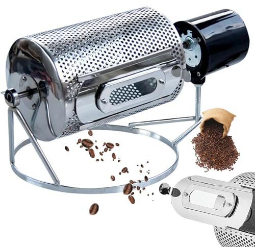 WhAeoy Tostadora De Café De 250 G, Máquina para Hornear De Tambor De Acero Inoxidable, con Ventana De Visualización + Bandeja De Enfriamiento, Botón De Encendido/Apagado con Un Solo Toque,A
