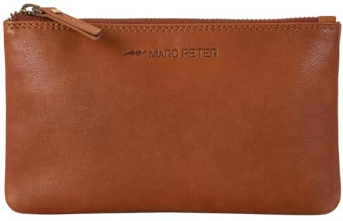 Marc Peter® Vintage Austin Federmäppchen aus Leder Federtaschen Mäppchen Etui mit YKK Reißverschluss, Große Kapazität Pencil Case Großes Federmappe - Braun