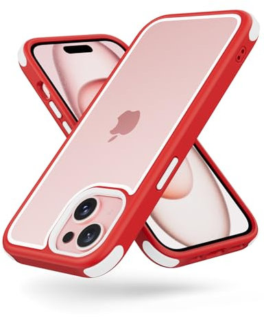 MobNano for iPhone 15 Case, [Multi-Color][Shockproof] [Dropproof] Bumper Case, [Non-Yellowing] Clear Back Case - Red/White