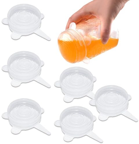 Couvercles en Silicone, 6 Pièces Couvercles en Silicone Extensibles, 6,5cm/2,5in Couvercle Alimentaire, Couvercle en Extensible pour Boîtes, Fruits, Bols, Gobelets, Transparent