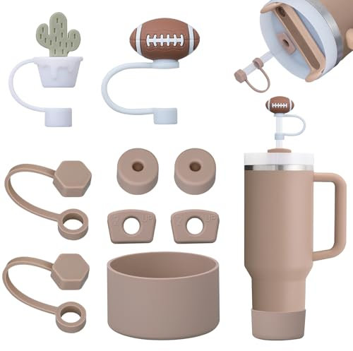 FOSFUKEER Juego de accesorios Stanley Cup, incluye 6 tapones de silicona a prueba de fugas, 2 tapas de paja, 1 funda de silicona para vasos Stanley de 1,2 l y 850 ml, tazas no incluidas (rosa