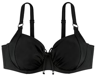 DORINA Fiji-D Haut de Bikini Non Rembourré, Support par Fil, Soutien sous-Coups, Détail de Bague en Argent et Nœud avec Perles, Fermeture à Agrafes, Noir