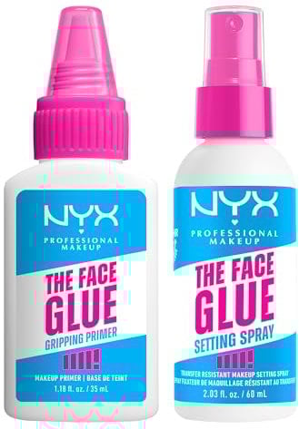 Make-Up Set NYX Professional Makeup The Face Glue Gripping Primer, Feuchtigkeitsspendend, 35 ml + NYX Professional Makeup The Face Glue Setting Spray, Fixierspray für 24 Stunden Make-up-Halt, 60 ml