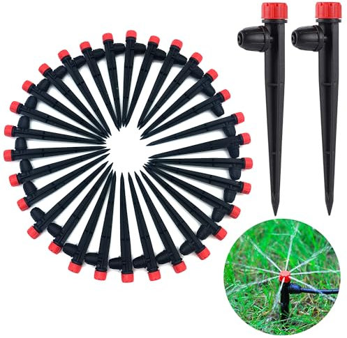 DHER 30pcs Aspersor de riego por goteo Riego por goteo de jardín Micro goteros 360 grados ajustable riego por goteo cabeza de aspersor,sistema de riego por goteo jardín en el suelo cabeza goteo (A)