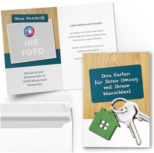 Einladungskarten Manufaktur Hamburg 10 personalisierte Umzugskarten mit Ihrem Text und Foto - Umzug Einzug Adresse Umzugsanzeige Neueröffnung Din A6 Umschläge für Privat Geschäftlich Schlüssel