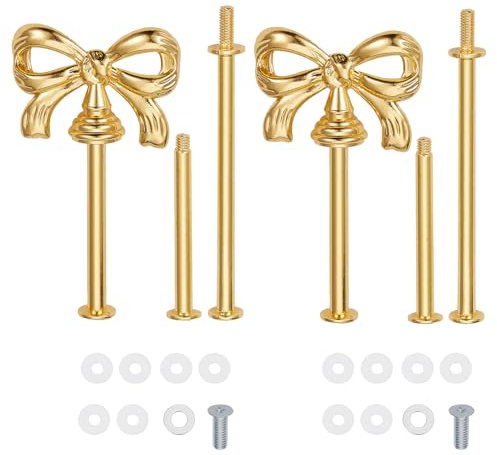 NICENEEDED 2 Set 3-Tier Bow-Knot Cake Plate Stand Handle, Cakes Cupcake Dessert Tray Hardware, Gold Fitting Holder Rod Stands Handles with Screws for Wedding Party