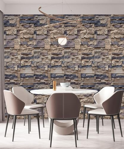 Sticky Back Plastic Blue Beige Brick Kitchen Wallpapers Bedroom Peel and Stick Waterproof Sticky Back Plastic Roll Furniture Worktop Vinyl Covering Art Deco Self Adhesive Wallpaper 2P (45x100 cm)