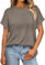 Dressmine Cap Sleeve T Shirts for Women Casual Round Neck Tee Blouse 2025 Solid Basic Tops Tunic Coffee Grey Small
