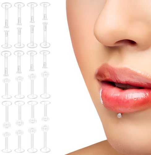 GGUFAY 24 Pcs Piercing Plastique Retainers Piercing Transparent Invisible Nez Labret Oreille Nombril Lèvre Septum Helix Silicone Barre Langue Téton Tragus pour Opération IRM