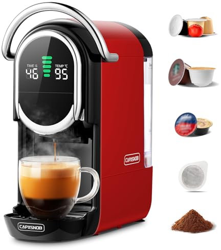 Magician1 Mini Kapselmaschine 5in1 für Nespresso* OL, Dolce Gusto*, Lavazza* A Modo Mio Kapsel, ESE 44, Kaffeepulver | 20bars, 1450 W, LED-Display, 7 Wasserstufen | Kaffeemaschine für Zuhause und Büro