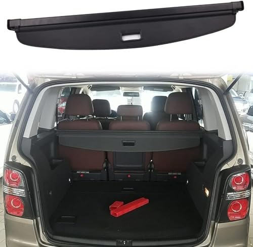 DTGTEX Auto-Kofferraumvorhang Kompatibel Mit für VW Touran 2006 2007 2008 2009 2010 2011 2012 2013 2014 2015 2016 Einziehbare Schwarz Laderaumabdeckung Kofferraum-Abdeckung Kofferraumschutz