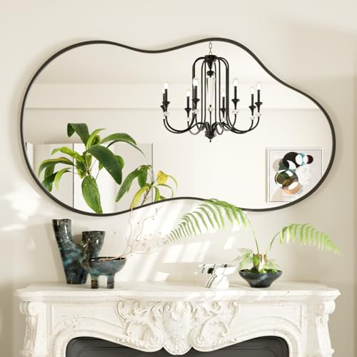 Snowdool Espejo de Pared Irregular, Espejo Moderno asimétrico para Pared, 60 x 90 cm, Marco de Nube único, Decorativo para tocador, Dormitorio, Sala de Estar, baño y Pasillo