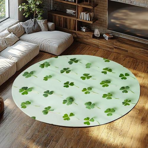 Via Vela Mint Green Maschinenwaschbarer runder Teppich 150cm Grüner Blattdruck Rutschfester Bodenteppich mit niedrigem Flor für den Innenbereich Konferenzraum