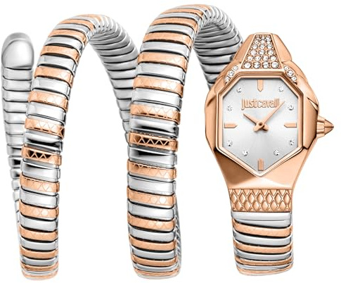 Just Cavalli Signature Snake Amber – Women's Quartz Wrist Watch Fashion Bracelet and Case Stainless Steel Grey Dial Analogue Grey – JC1L370M0065