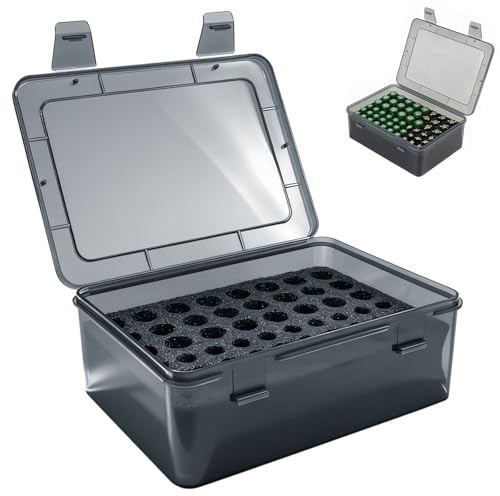 Dedizierten Batteriebox für 54 AAA AA Batterien Altbatterien Sammelbox | Batterie Aufbewahrungs Organizer, Schwarz Transparent Batteriebox aus Kunststoff, Sichere Lagerung