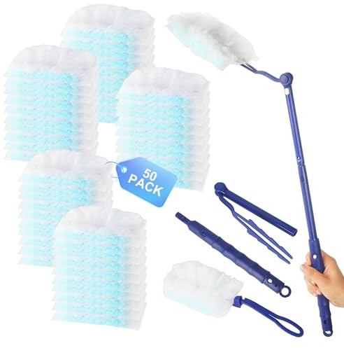 52 Stück Staubwischer Nachfüllpack Tücher, Staubmagnet Set, mit 2 Handgriff Staubfänger Staubwedel für Swiffer, Staubwedel für Duster Tücher Staubmagnet Nachfüllpack für Tierhaare, Staub, Schmutz
