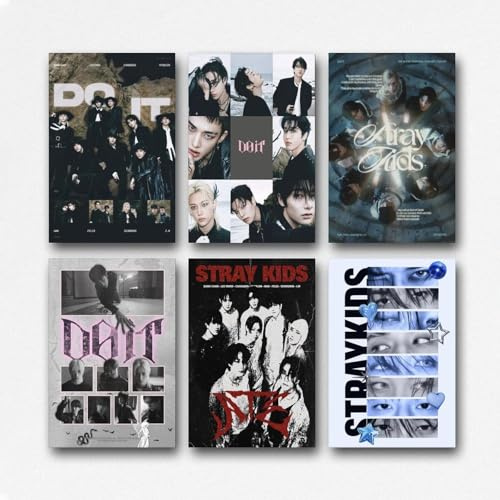 XKDOGKE A Set Of 6 Stray Poster Kids Music Korean Band Collage Für Zimmer, Ästhetische Leinwand-Wandkunst, Schlafzimmer-Dekor Posters 08x12inch(20x30cm)
