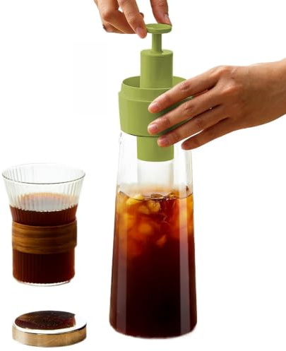 Cafetera fría | Jarra Infusor De Té Helado Tipo Prensa | Con Filtro de Malla Extraíble, Bebederos para Hostelería y Uso Doméstico con Sistema de Almacenamiento en Nevera