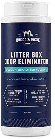 Rocco & Roxie Litter Box Odor Eliminator, Best Natural Urine Deodorizer for Cat Litter Boxes Cats Smell Control, Odor Absorber, Safe for Kitty, 12 oz