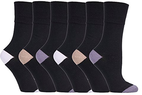 6 Pairs Plain Ladies Gentle Grip Honeycomb Top Socks 6 Colours (SOLRP10HT)