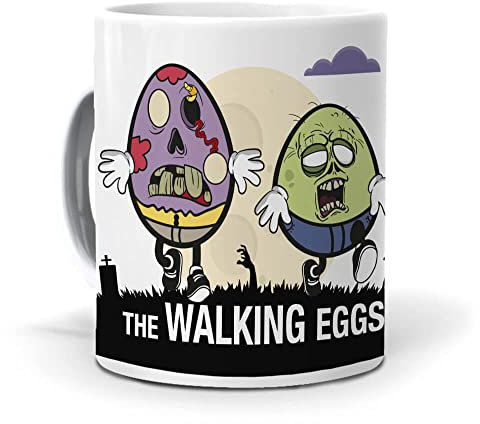 Taza Divertida The Walking Dead Versión Huevo | Walking Eggs | Originales para Regalar | Mensaje Gracioso de Series y Películas| Café, Té | Regalos Amigo Invisible y Navidad | Cerámica 350 ML