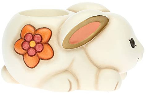 THUN Pasqua 2023, Porta Tea-Light Coniglietto in Ceramica Decorata a Mano, Linea Pasqua Favolosa, 12x8.2x6.6 cm h