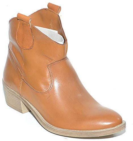 Camperos Donna Stivali Texani Tipo Western Cuoio in Vera Pelle Liscia Altezza Caviglia Moda Basic Handmade in Italy (36 EU)