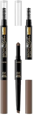 Eveline Cosmetics Brow Styler 3-in-1 Brow Multifunction Styler with Sponge and Brush - No 02 Dark Brown, Eyebrow Pencil