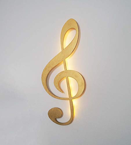 kh Teile Wand Deko Note Notenschlüssel Dekoration Wanddeko Holz Wandschmuck, mit Led Licht, 60 cm, Wandbild, Gold