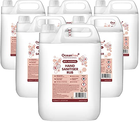 80% Alcohol Hand Sanitiser Liquid Rub - 6x 5L Litre - Kills 99% Bacteria, Germs - Sanitizer (Pack of 6)