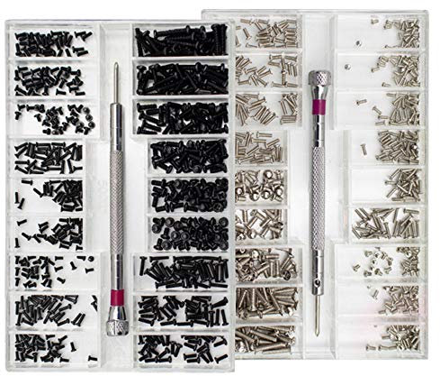 Nsiwem Mikroschrauben 2 Kartons Kleine Schrauben Set Edelstahl Winzige Reparaturschrauben Set 18 Größen mit Schraubendreher für Brillen Laptop Uhren Bequemes Tragen(Silber und Schwarz)