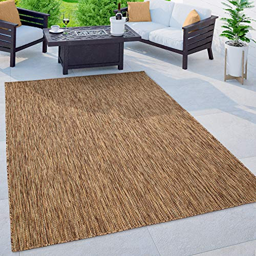 Paco Home Outdoor Teppich Flachgewebe Sisaloptik Modern Einfarbig meliert wetterfest & pflegeleicht Küchenteppich Ideal für Terrasse Balkon Garten, Grösse:140x200 cm, Farbe:Coffee