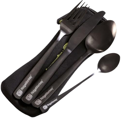 Ridgemonkey Black Stainless Steel 4-Piece DLX Cutlery Set (Mess Kit)