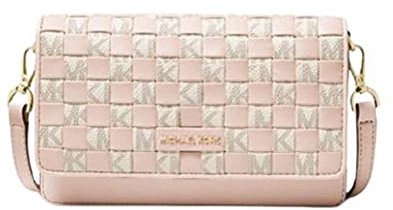 Michael Kors Jet Set Small Logo Smartphone Convertible Crossbody Bag (Vanilla/softpink Woven)