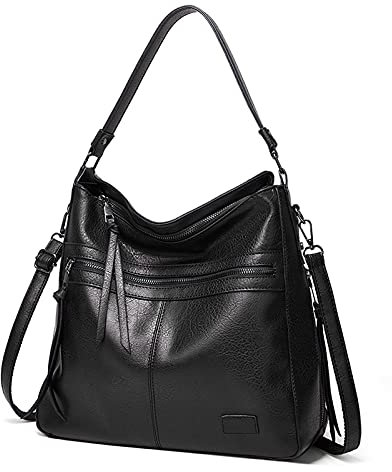 FANDARE Rétro Sacs à Main Portés Sacs Cabas D'épaule Femme Sacoche Bandoulieres Portés Epaule Cuir PU Imperméable pour Ordinateur 12.9 Pouces Achats Fête École Voyage Crossbody Noir