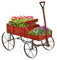 COSTWAY Brouette Décorative en Bois avec 2 Compartiments à Planter, Jardinière avec Roues Métalliques et Poignée à l'avant Charge 15kg pour Cour Jardin Véranda (Rouge)