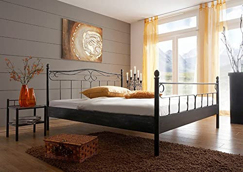 Beauty.Scouts Metallbett Fila schwarz Silber gewischt mit Kopf- + Fußteil verschied Größen DICO Bett Übergröße kleine Größe Sondergröße Schlafzimmerbett Größe 160 x 200 cm