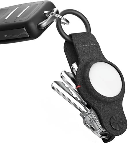 KeySmart Air - Kompakter Schlüsselhalter für Airtag - Enthält Karabiner-Schlüsselring zum Befestigen des Autoschlüssels - Smartshield-Leder-Schlüsselanhänger (Schwarz)