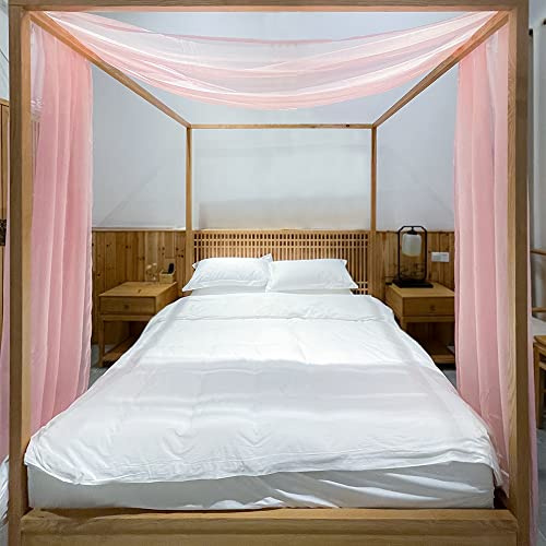 Linentalks Luxury Bed Canopy Scarf - Sheer Valance for Four Post & King Beds (52 x 256) - Rose Pink