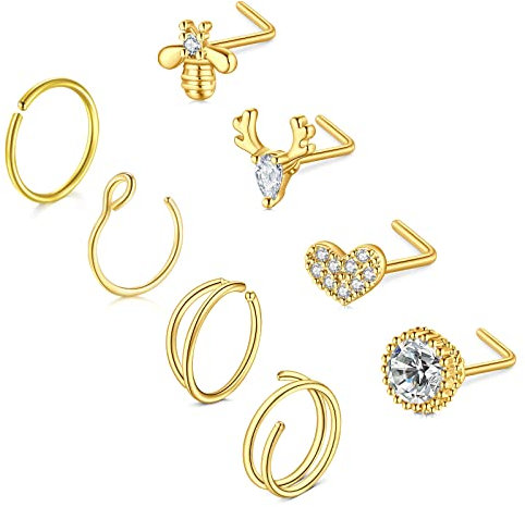 Longita Nasenring Piercing 20 Gauge Chirurgenstahl L Shaped Nose Stud Damen Nostril Piercing Nasenstecker Nasenpiercing Nasen Piercing Gold