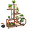 RELAX4LIFE Étagère à Fleurs en Bois à 8 Niveaux, Support de Pots avec 6 Roues Verrouillables Détachables, Porte-Plantes Extérieur et Intérieur pour Maison, Jardin, Balcon,Terrasse 107x29x126 cm