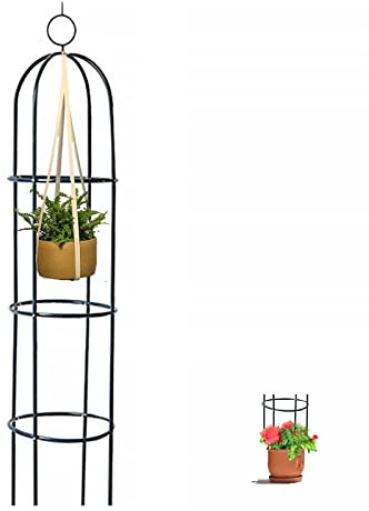 Obélisque de Jardin en Métal pour Plantes Grimpantes - Support Tuteur pour Rosiers, Pergola, et Treillis Grimper - Cage de Croissance pour Légumes, Fleurs, et Fruits(noir) ( Size : 35cm Dia. x 190cm H