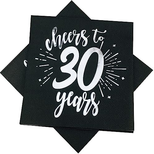 CHANGCAO BlackandSilver-Servietten zum 30. Geburtstag, Abendessen, Feier, Party, dekorative Serviette zum 30. Geburtstag, dekorative Servietten, für Männer und Frauen, Cocktail-Servietten in Schwarz,