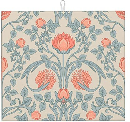 Enchanted - Tapete de secado de flores vintage de 16 x 18 pulgadas para secar vajilla