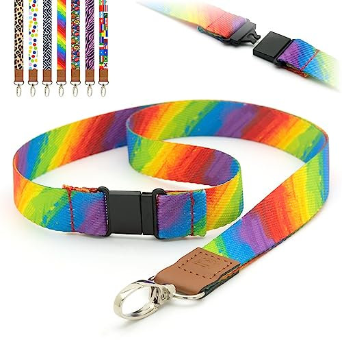 Schlüsselbänder Gebürsteter Regenbogenfarbe Mehrfarbig, Schlüsselband vorgedruckt, Sicherheitsverschluss, Metallclip, Ausweishalter, 2 cm, flaches Umhängeband von LanyardsTomorrow 10 Stück